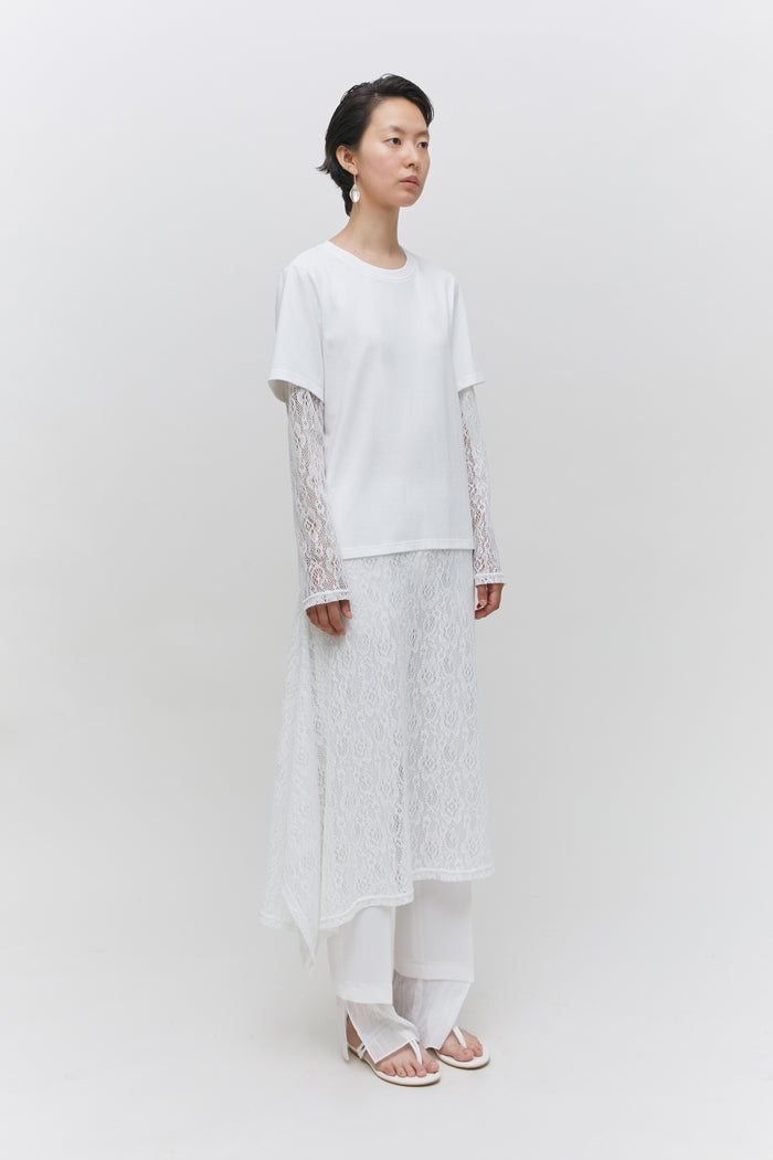 Goen.j Double-layered Crochet Knitted Lace And Cotton Jersey Top Dress IVORY