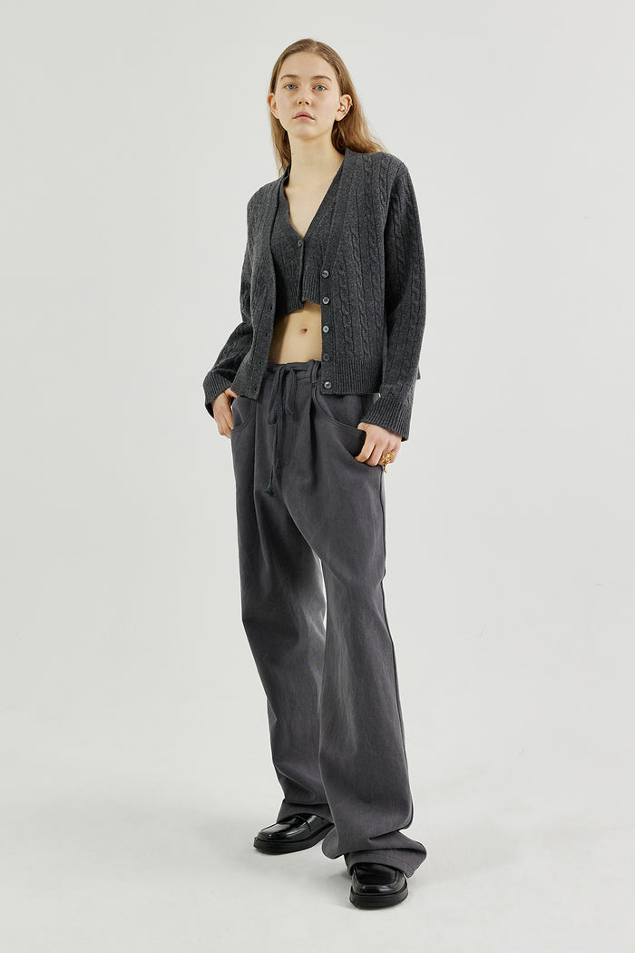 Goen.j Double-layered Cropped Front Panel And Cable Knit Cardigan