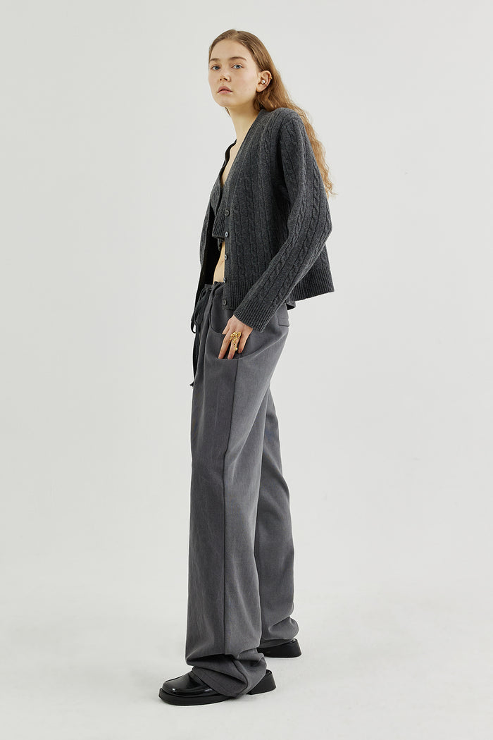 Goen.j Double-layered Cropped Front Panel And Cable Knit Cardigan