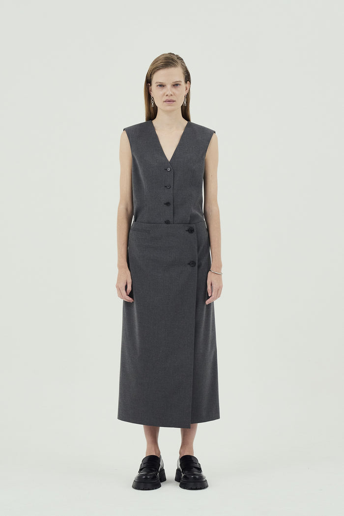 Goen.j Double-layered Cropped Front Vest Panel Dress GREY