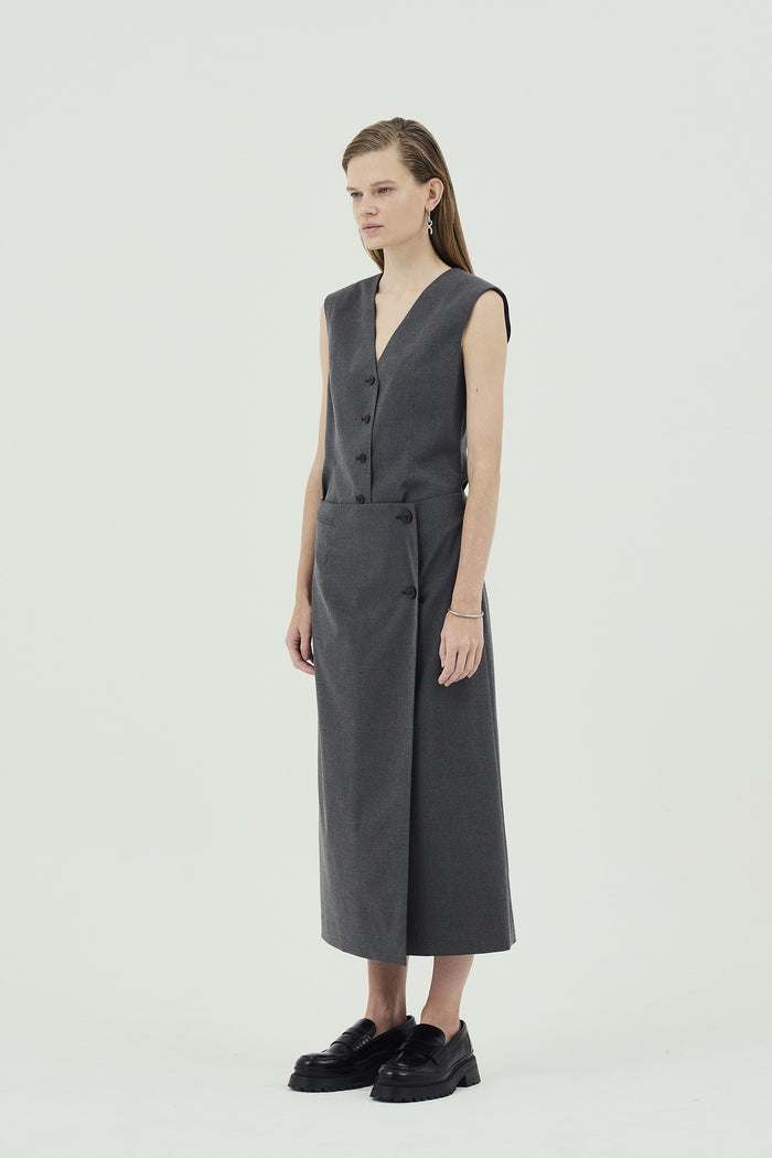 Goen.j Double-layered Cropped Front Vest Panel Dress GREY