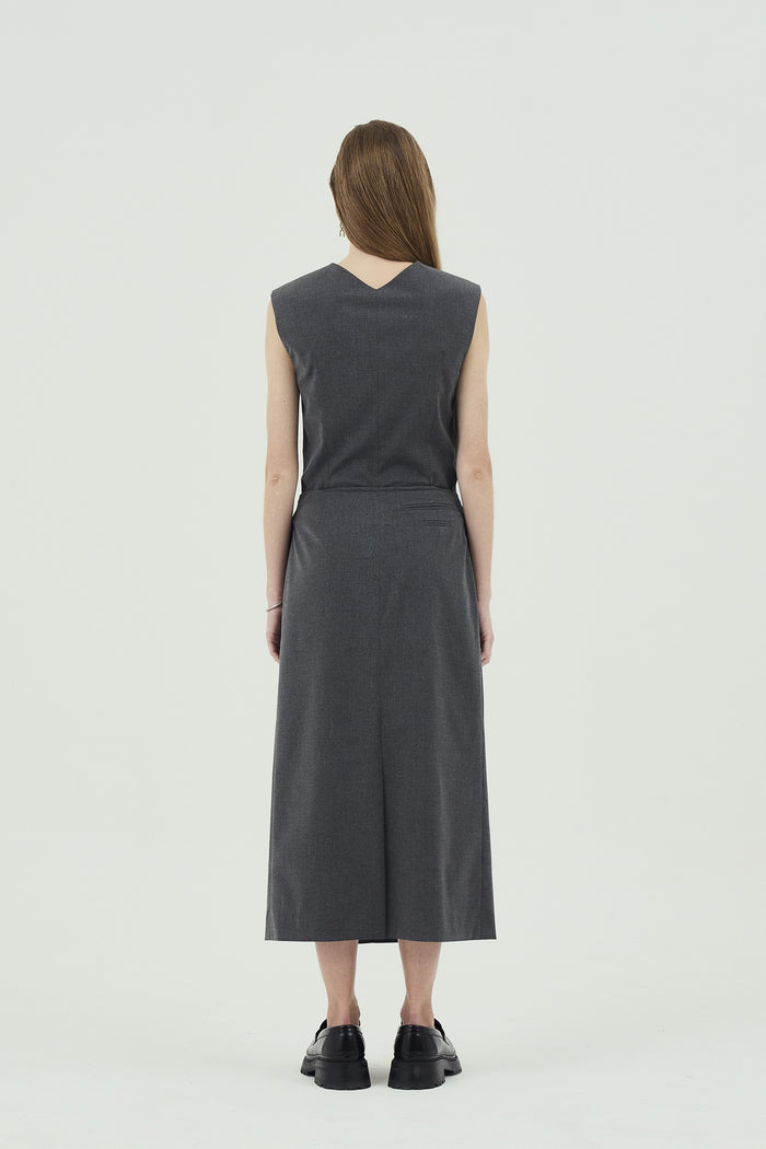 Goen.j Double-layered Cropped Front Vest Panel Dress GREY