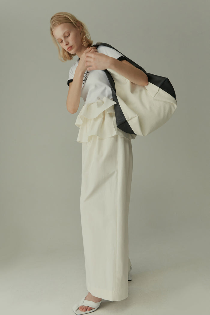 goen.j Double layered ruffle-trimmed wide-leg twill pants IVORY