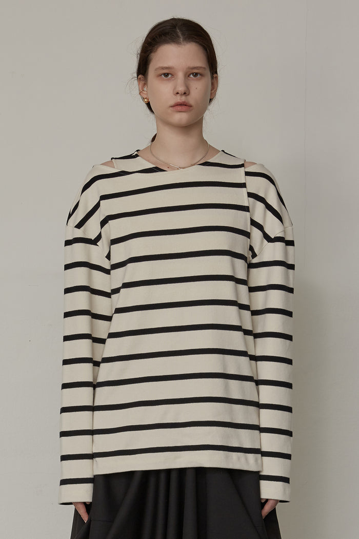 Goen.j Double-layered Stripe Cotton-jersey Top CREAM