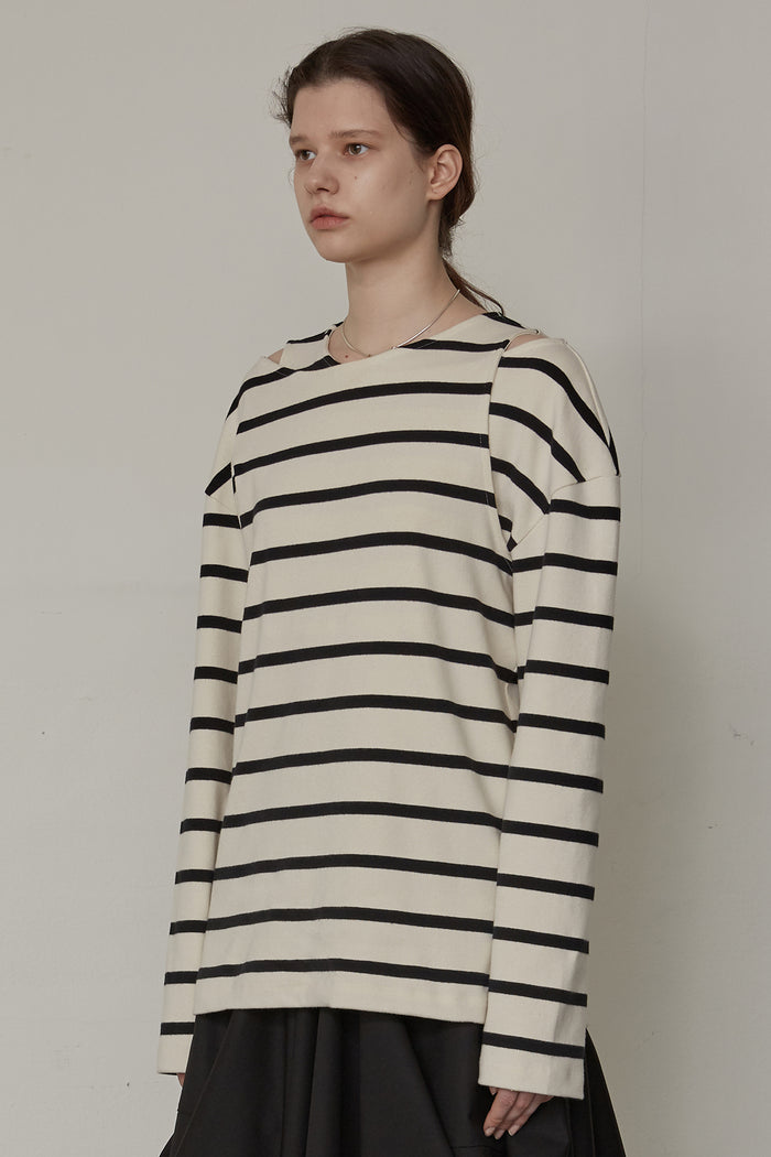 Goen.j Double-layered Stripe Cotton-jersey Top CREAM