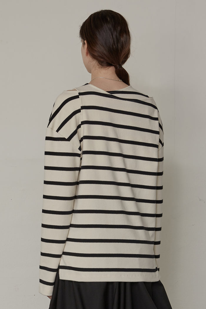 Goen.j Double-layered Stripe Cotton-jersey Top CREAM