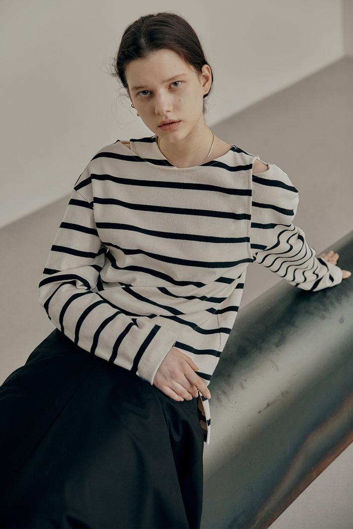 goen.j Double-layered stripe cotton-jersey top CREAM