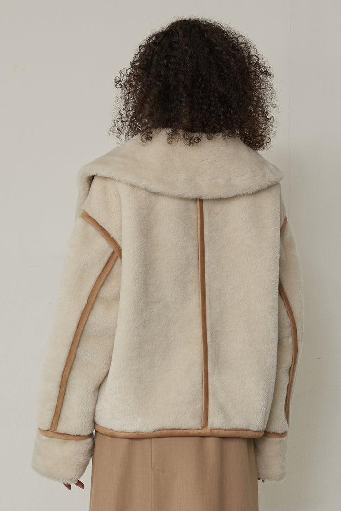 Goen.j Faux Shearling Suede Wool-blend Aviator Jacket CREAM