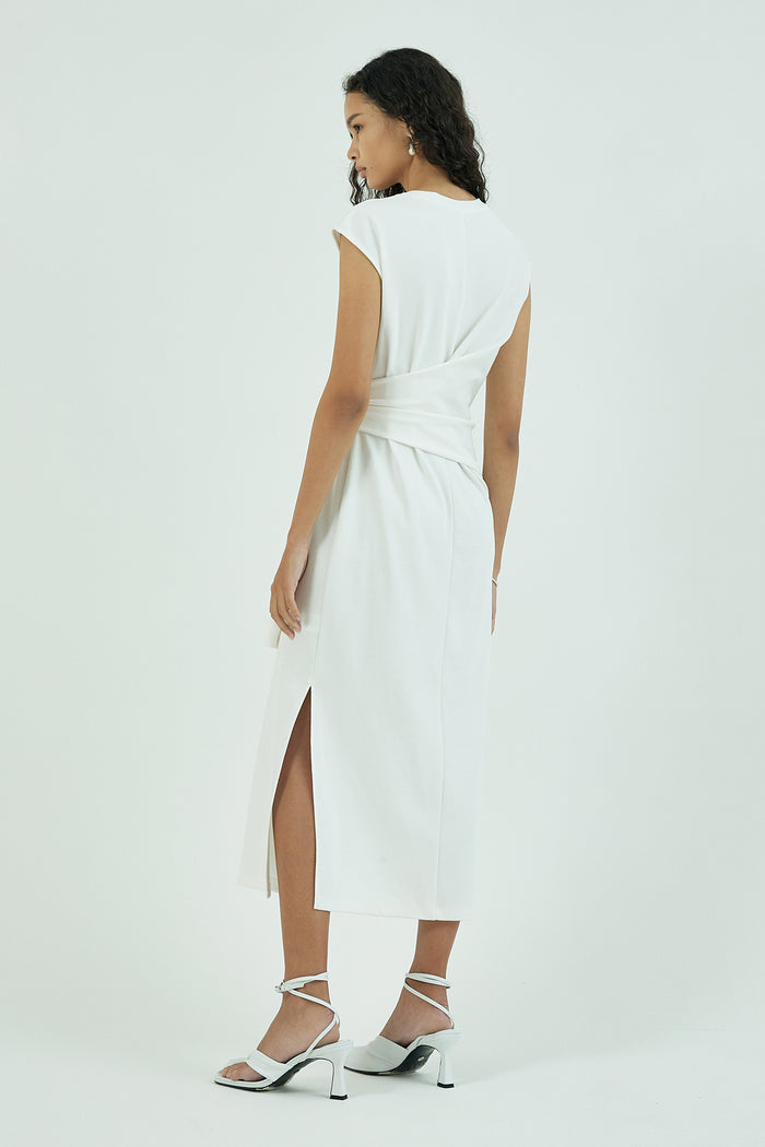 Goen.j French-sleeve Knotted Detail Cotton-jersey Midi Dress