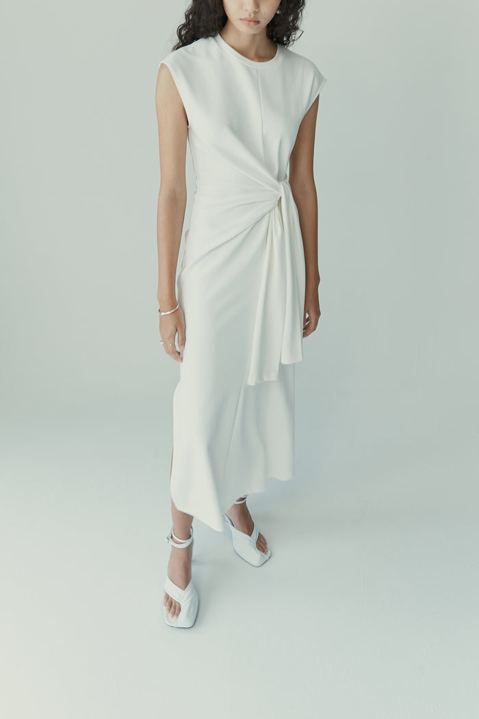 goen.j French-sleeve knotted detail cotton-jersey midi dress