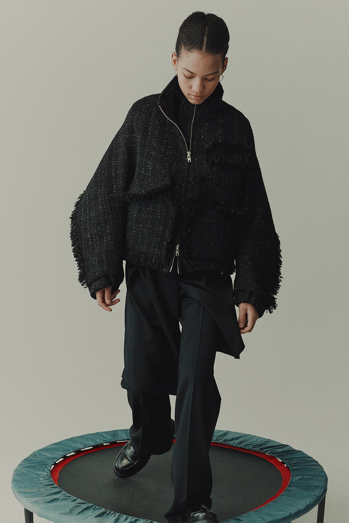 Goen.j Front Layered Wrap Shorts Paneled Wool Pants BLACK