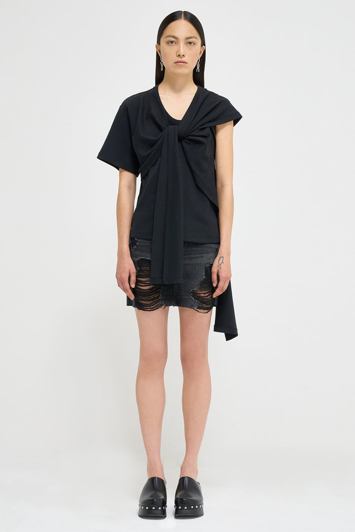 Goen.j Asymmetric Draped Cotton-jersey Top BLACK