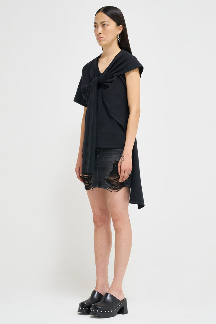 Goen.j Asymmetric Draped Cotton-jersey Top BLACK