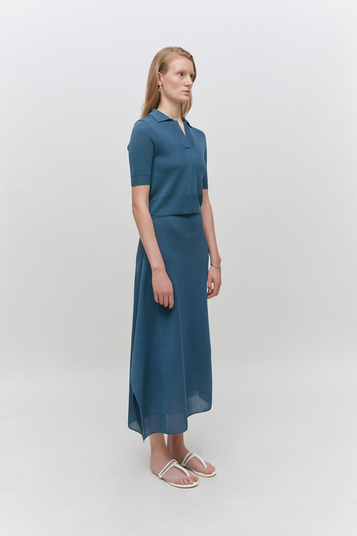 Goen.j Asymmetric Jacquard Knit Midi Skirt