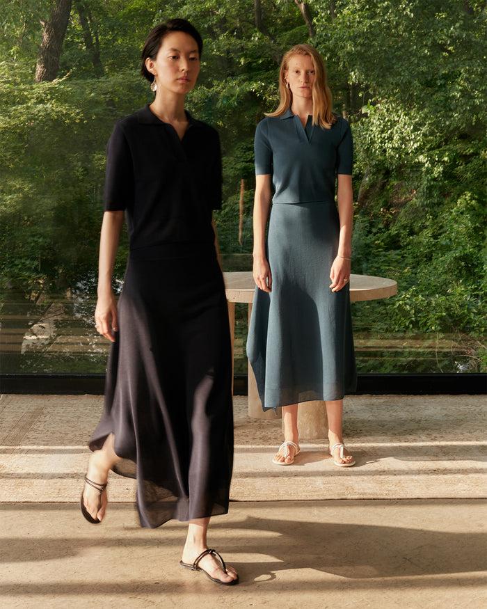 goen.j Asymmetric jacquard knit midi skirt