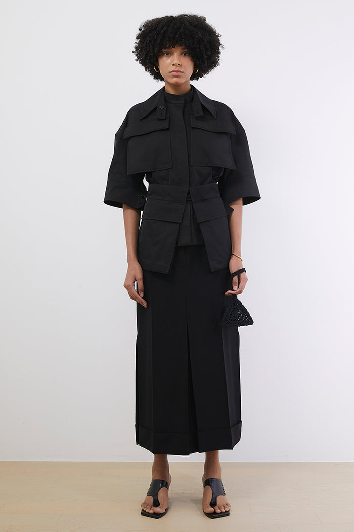 Goen.j Belted Cotton-blend Twill Shirt Top BLACK