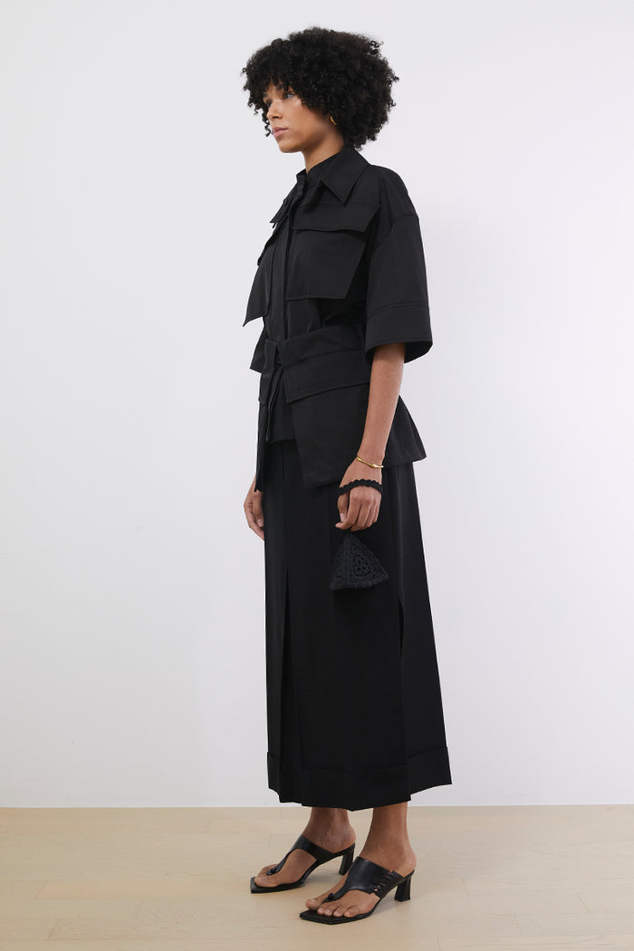 Goen.j Belted Cotton-blend Twill Shirt Top BLACK