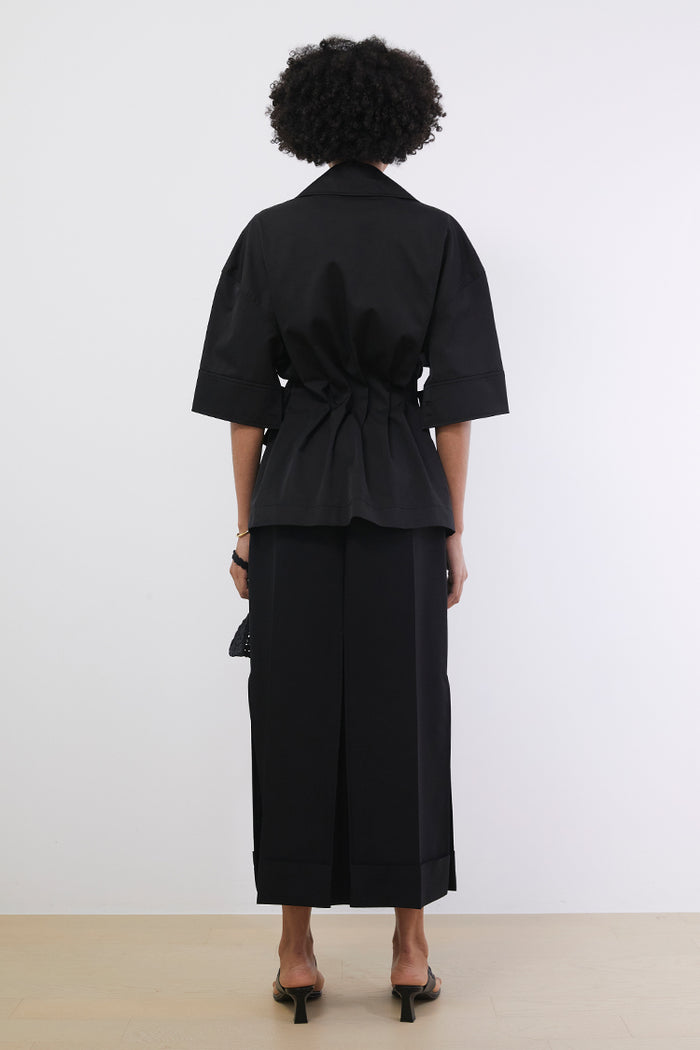 Goen.j Belted Cotton-blend Twill Shirt Top BLACK