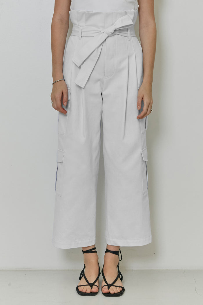 Goen.j Belted Cotton Paperbag Pants IVORY
