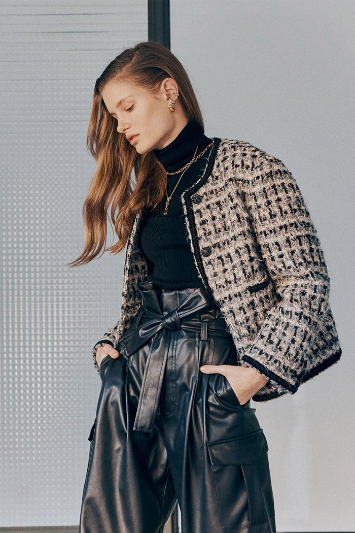 Goen.j Belted Faux-leather Paperbag Pants BLACK