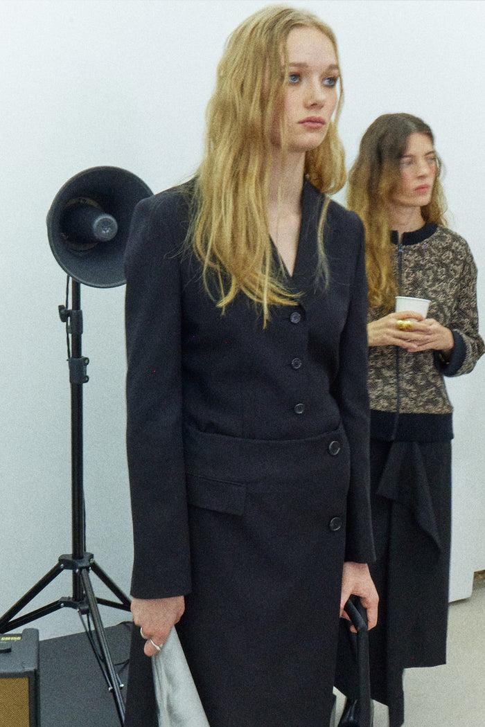 goen.j Blazer layered panel dress BLACK