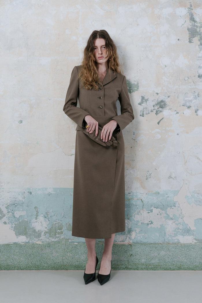 Goen.j Blazer Layered Panel Dress KHAKI BROWN