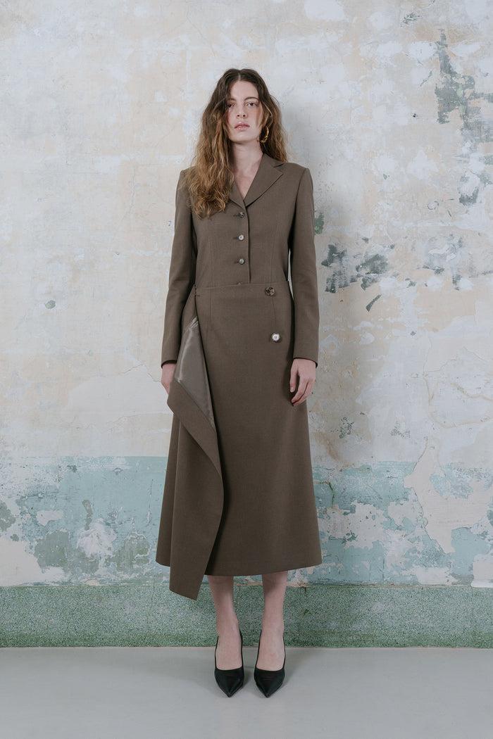 Goen.j Blazer Layered Panel Dress KHAKI BROWN
