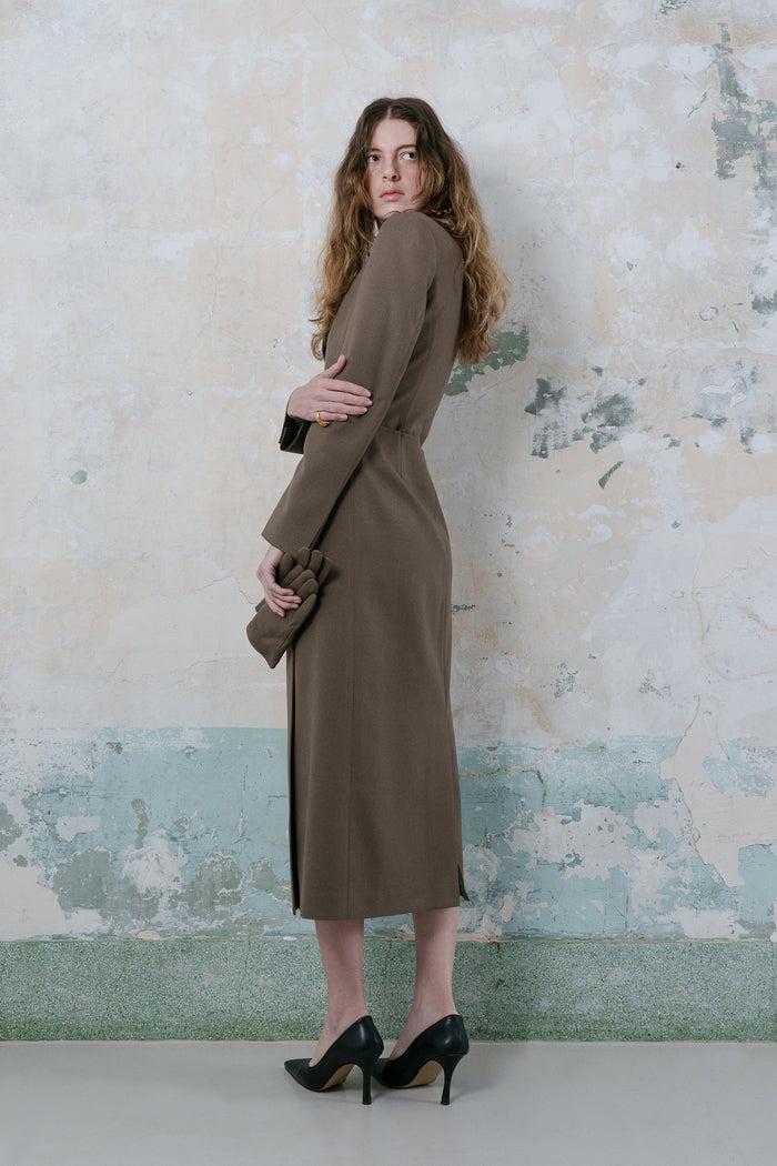 Goen.j Blazer Layered Panel Dress KHAKI BROWN