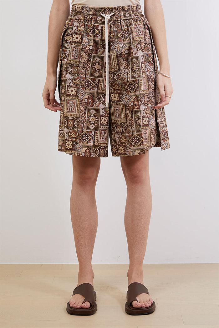 Goen.j Bohemian Vintage Rug Print Shorts BRICK RED
