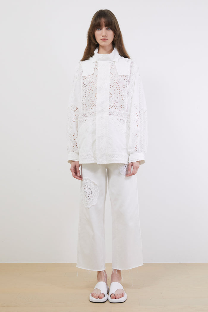 Goen.j Broderie-anglaise Hooded Jacket IVORY