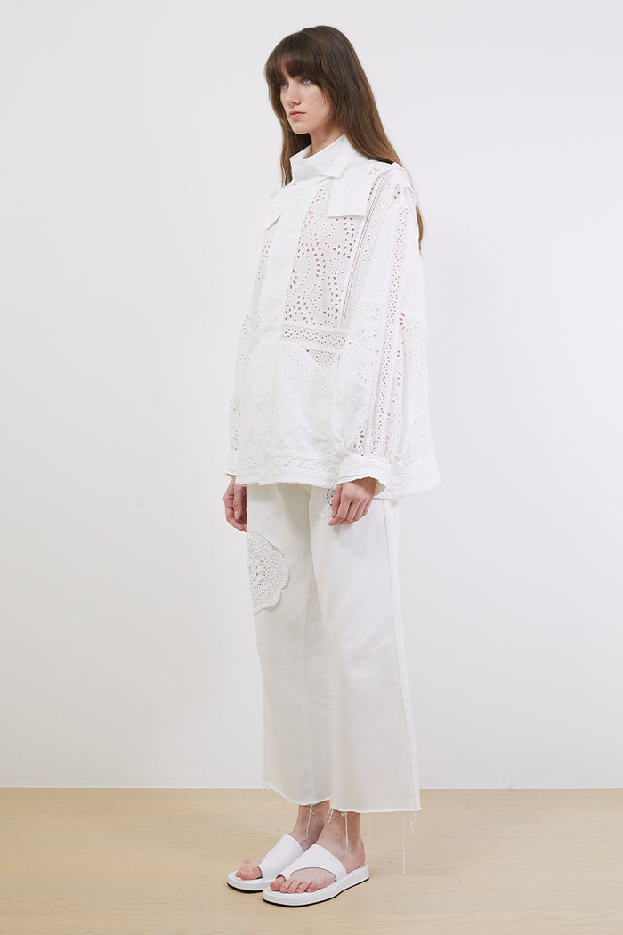 Goen.j Broderie-anglaise Hooded Jacket IVORY