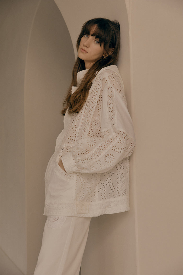 goen.j Broderie-anglaise hooded jacket IVORY