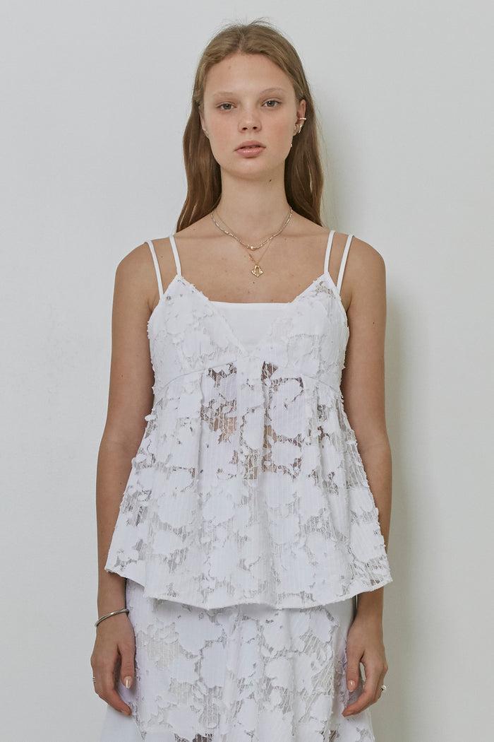 Goen.j Burn-out Denim Lace Top WHITE