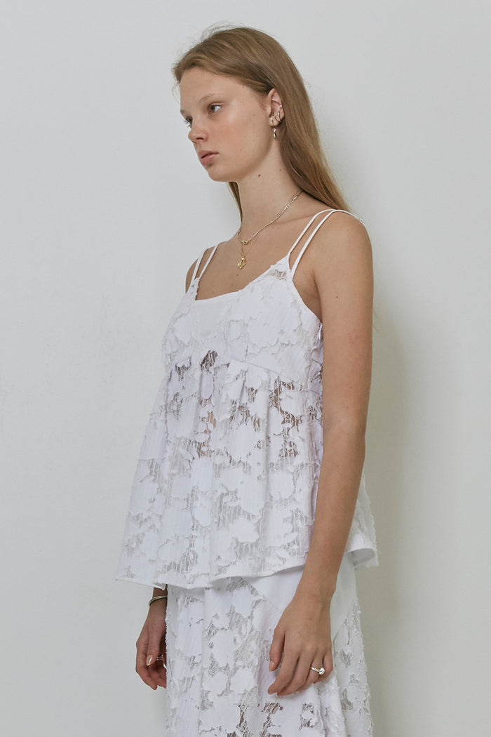 Goen.j Burn-out Denim Lace Top WHITE