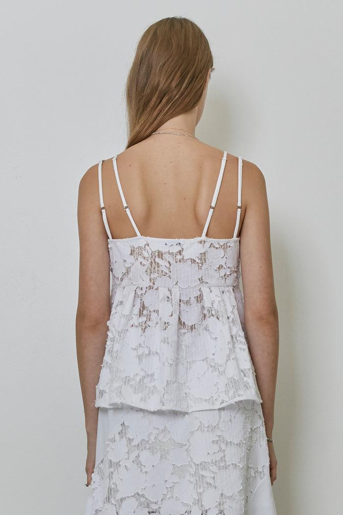 Goen.j Burn-out Denim Lace Top WHITE