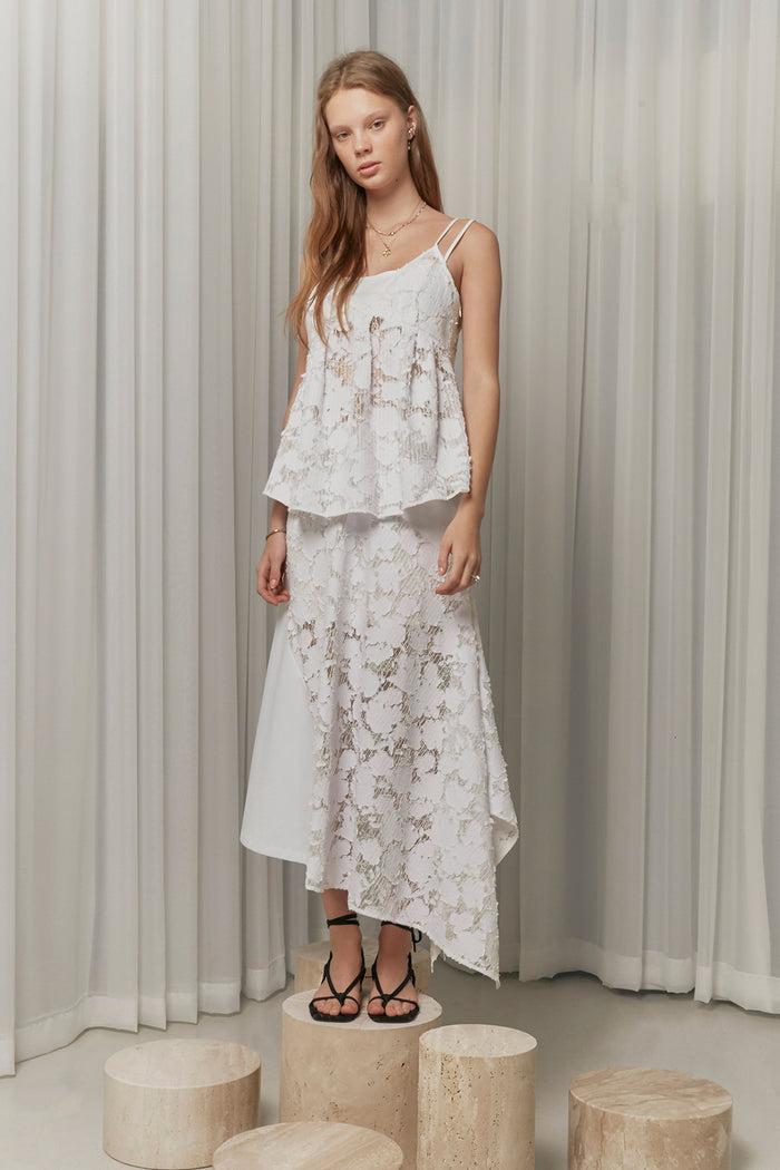 goen.j Burn-out denim lace top WHITE