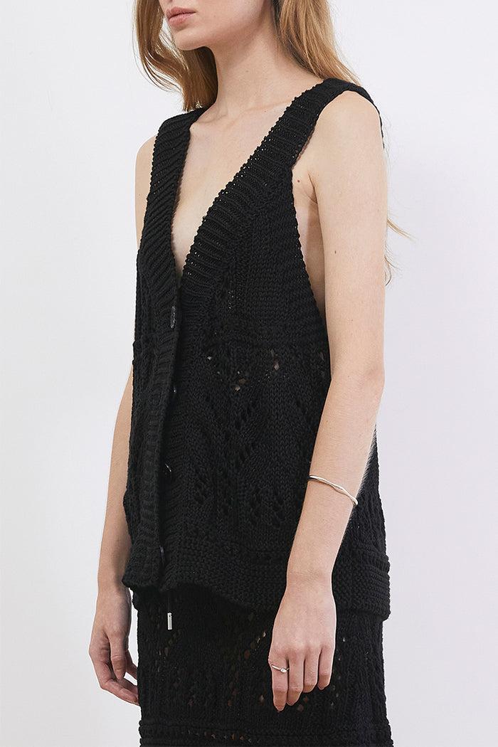 Goen.j Buttoned Crochet Knit Vest BLACK