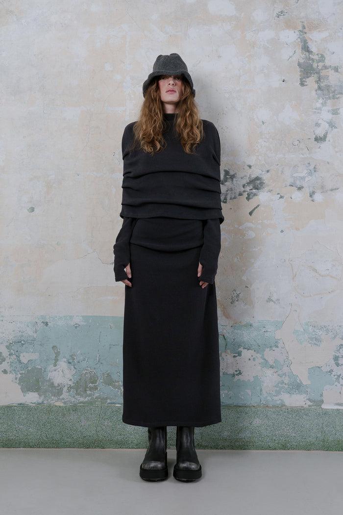 Goen.j Cape-effect Knitted Dress CHARCOAL