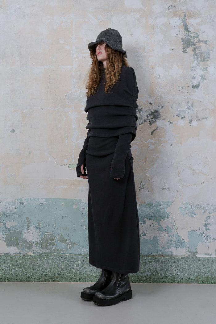 Goen.j Cape-effect Knitted Dress CHARCOAL