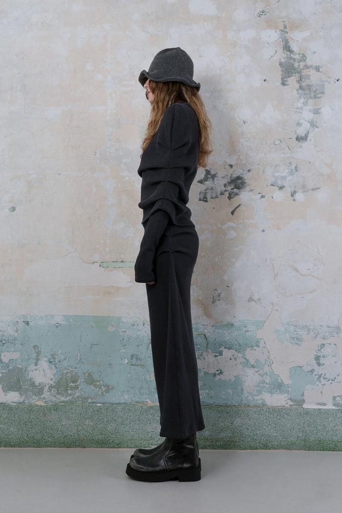 Goen.j Cape-effect Knitted Dress CHARCOAL