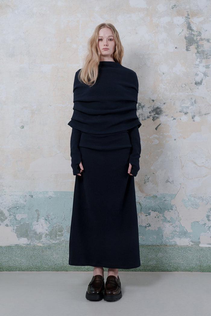 Goen.j Cape-effect Knitted Dress NAVY