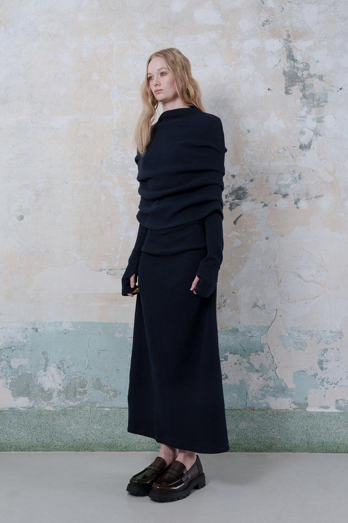 Goen.j Cape-effect Knitted Dress NAVY