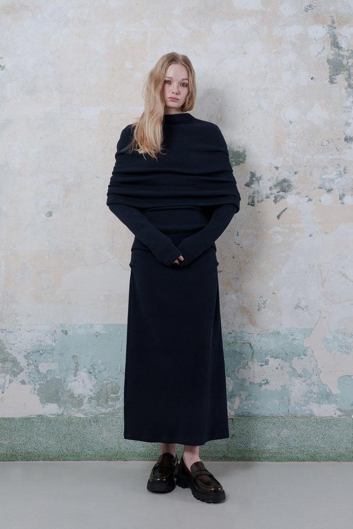 Goen.j Cape-effect Knitted Dress NAVY