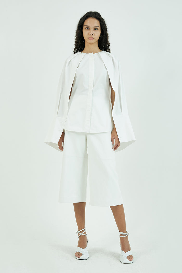 Goen.j Cape-overlay Button Up Cotton Blouse IVORY