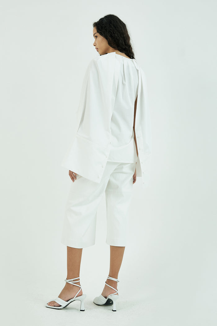 Goen.j Cape-overlay Button Up Cotton Blouse IVORY