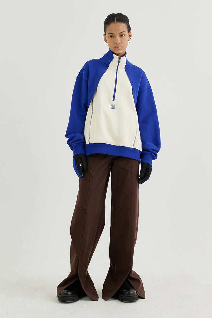 Goen.j Contrast-paneled Half-zip Sweatshirt BLUE