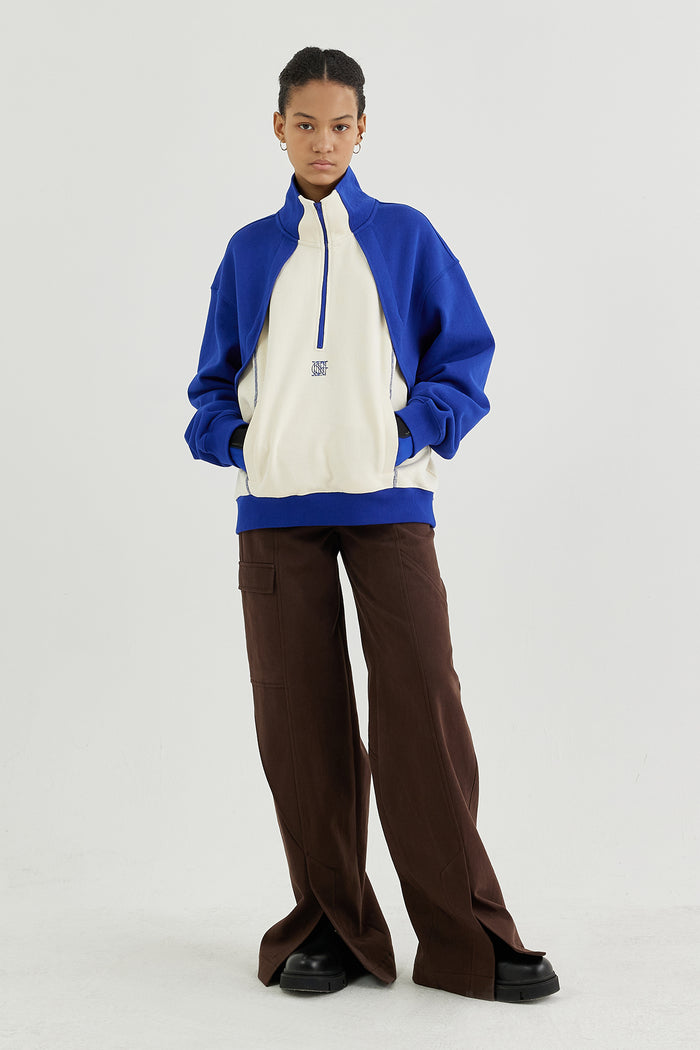 Goen.j Contrast-paneled Half-zip Sweatshirt BLUE