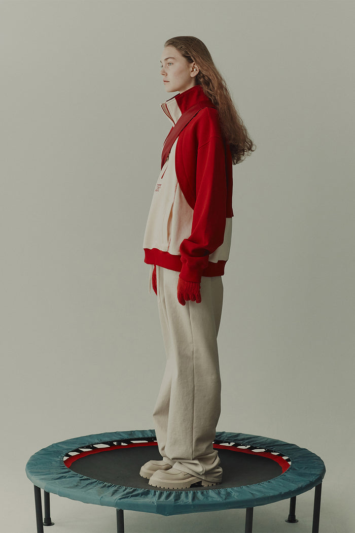 Goen.j Contrast-paneled Half-zip Sweatshirt RED