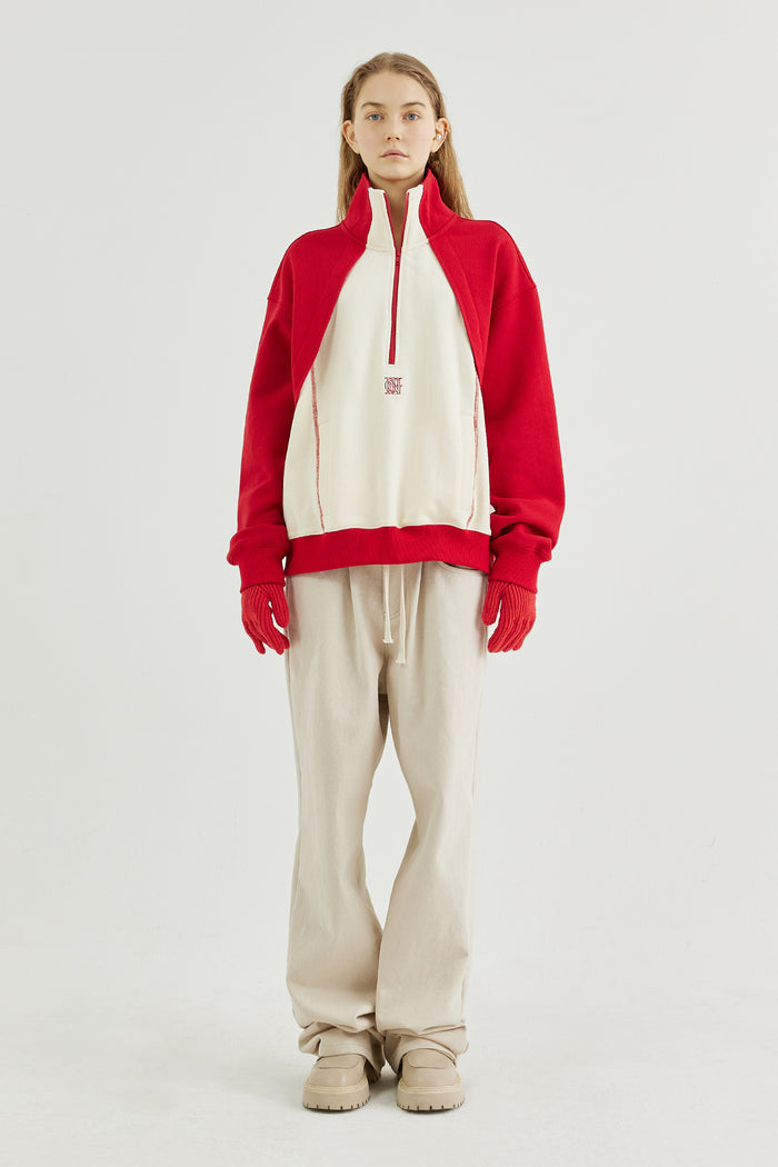 Goen.j Contrast-paneled Half-zip Sweatshirt RED
