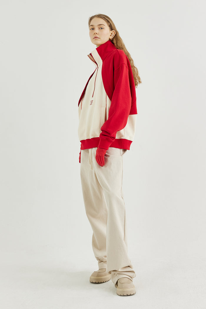Goen.j Contrast-paneled Half-zip Sweatshirt RED
